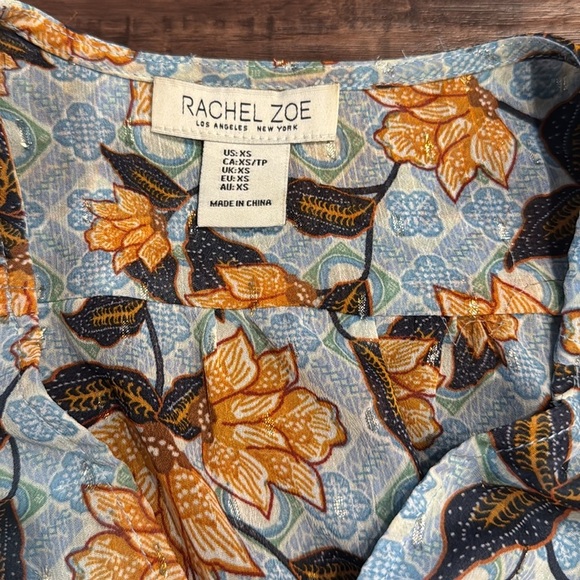 Rachel Zoe Floral Sleeveless Orange Blue and Brown Spring Blouse Top - Picture 4 of 8